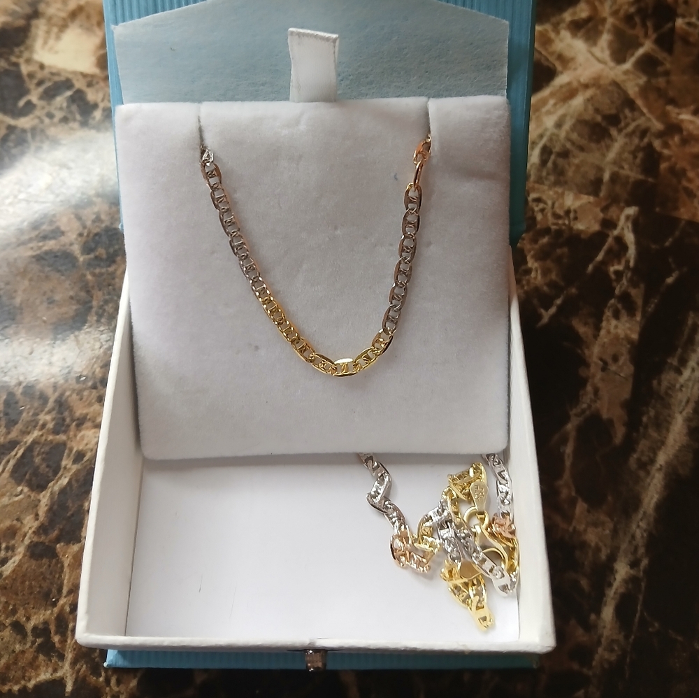 NWOT 925 Italian Sterling Silver Tri-Color Chain Necklace